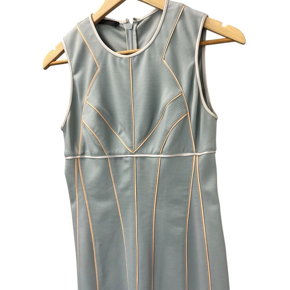 Narciso Rodriguez Sage Green Wool Shift Midi Dress Contrast Piping Size 4 EU 40 - Picture 2 of 15